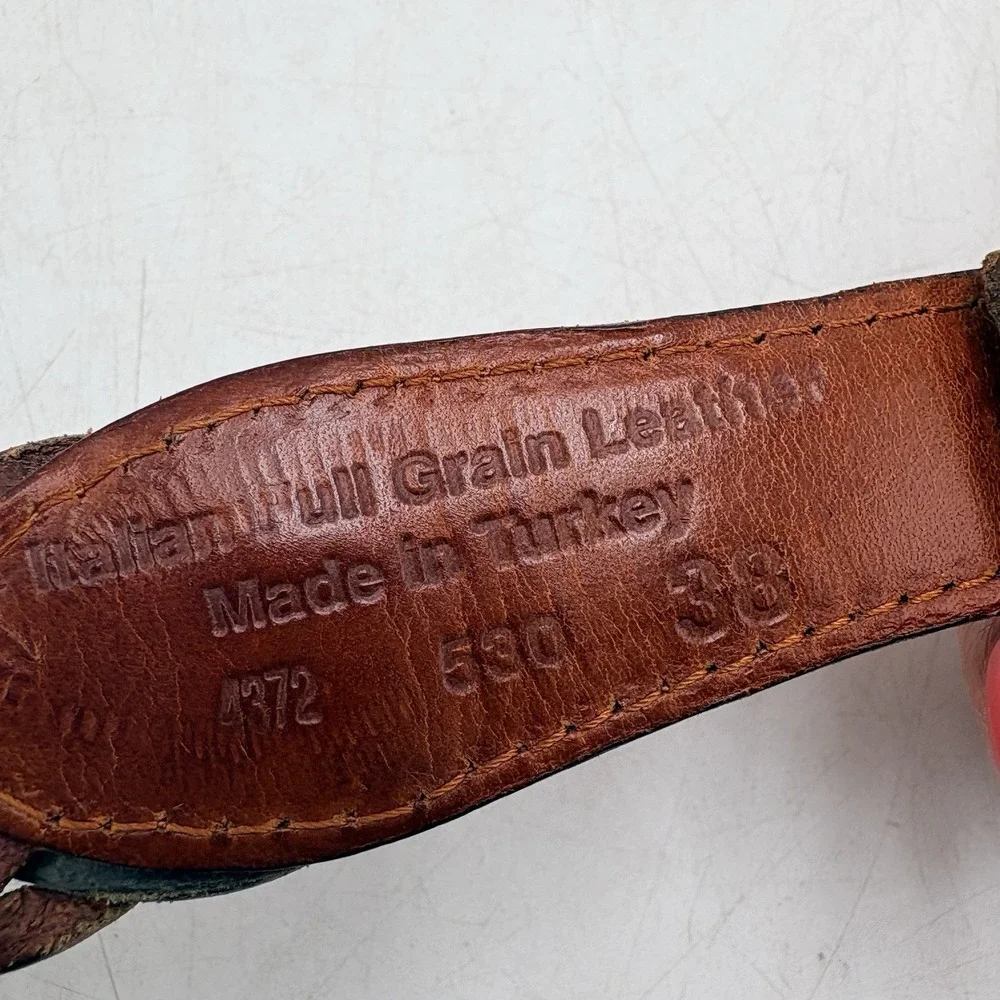 VTG Italian Full Grain Leather Braided Belt Sz 38 Made Turkey Tri-Color